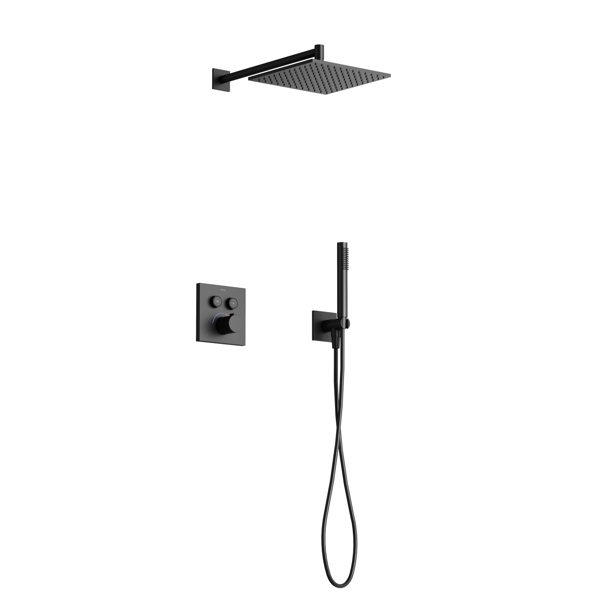 Душевой комплект с термостатом SANCOS Linn, с внутренней частью, черный матовый, арт. SC9022MB