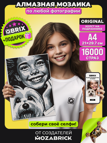 Изображение товара QBRIX Алмазная мозаика по фото на подрамнике 20х30 ORIGINAL (А4, квадратные стразы, оригинальный подарок для детей и взрослых)