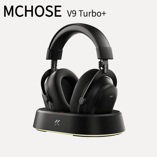 Изображение товара MCHOSE V9 Turbo+ Беспроводные игровые наушники (Bluetooth/2.4G/USB-C), 2000mAh Емкость аккумулятора, С микрофоном, RGB-подсветка-черный-Наушники