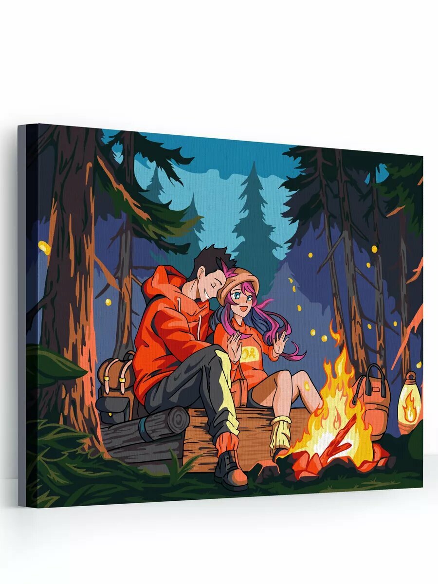 Картина по номерам на холсте с подрамником 40х50 см У костра