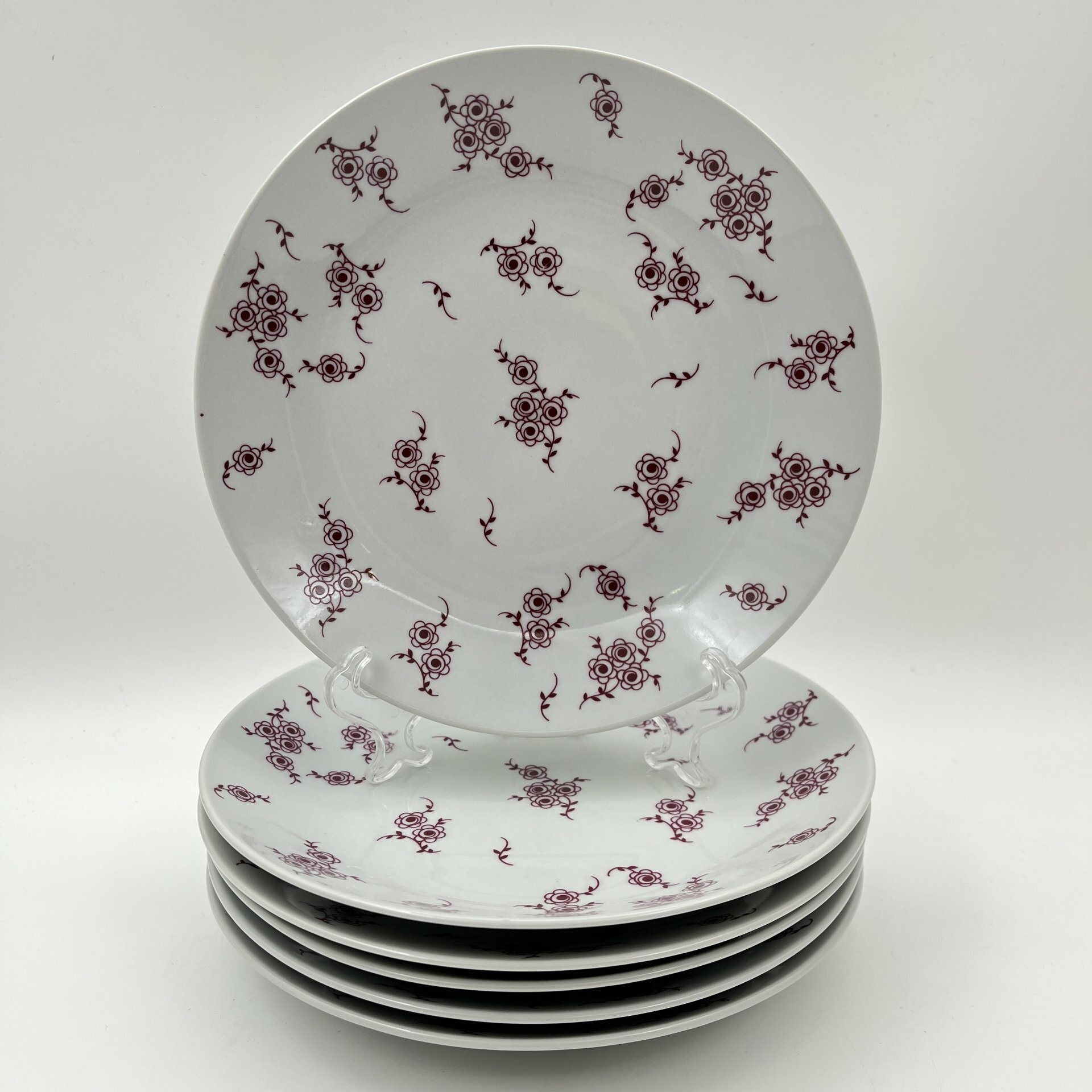 Набор десертных тарелок с цветочным декором на 6 персон, фарфор, деколь