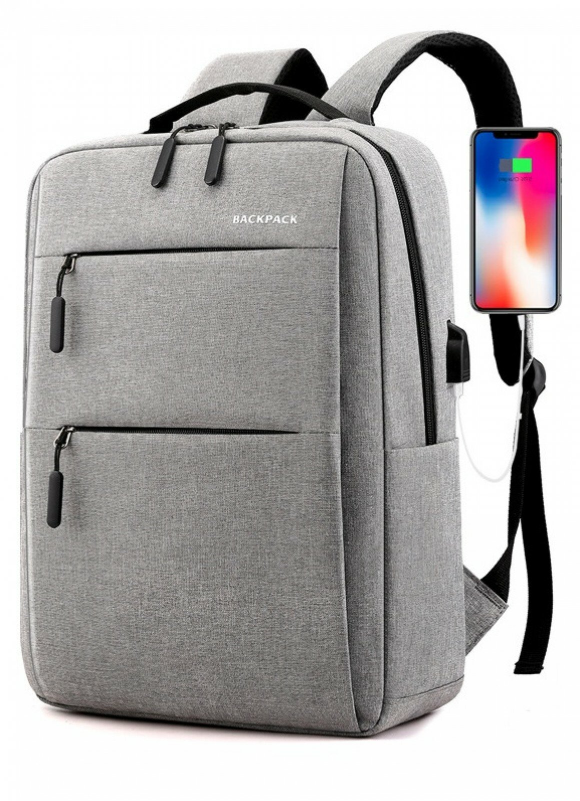 Рюкзак MyPads M19055 из износостойкого полиэстера с USB-портом для ноутбуков 14-16 дюймов, светло-серый