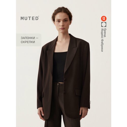 фото Пиджак muted oversize из костюмной ткани с потайной застёжкой, размер s, темно-коричневый
