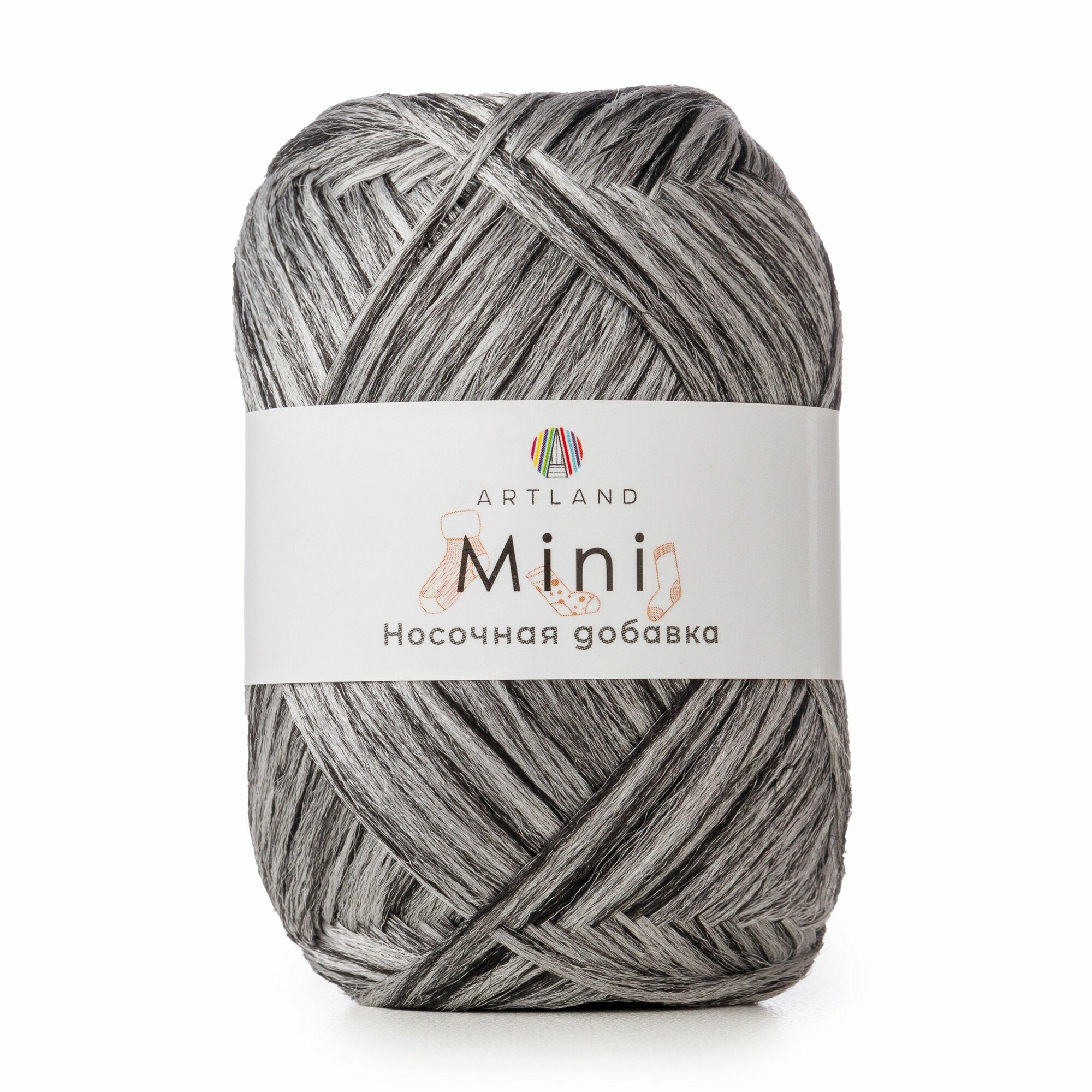 Пряжа для вязания Носочная добавка Mini Artland 1 моток (150 м, 25 гр), цвет 17 серый микс
