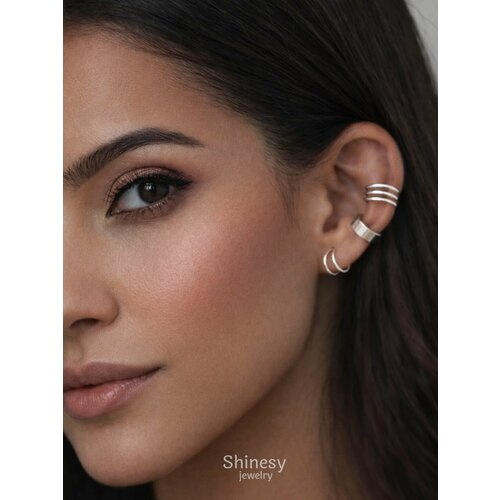 фото Серьги каффы shinesy, размер 8 мм, серебристый
