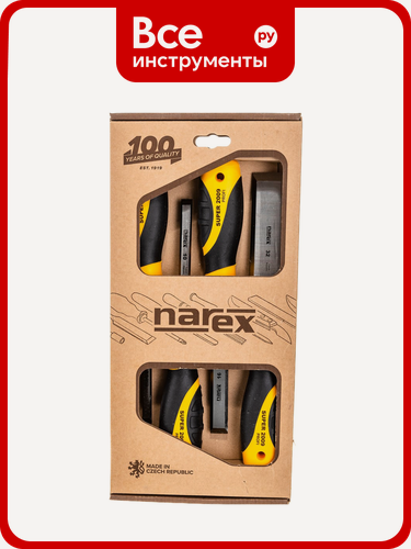 Изображение товара Набор из 4 плоских стамесок с ручкой NAREX SUPER 2009 LINE PROFI 8, 10, 16, 32 мм, 860601, двухкомпонентная рукоять