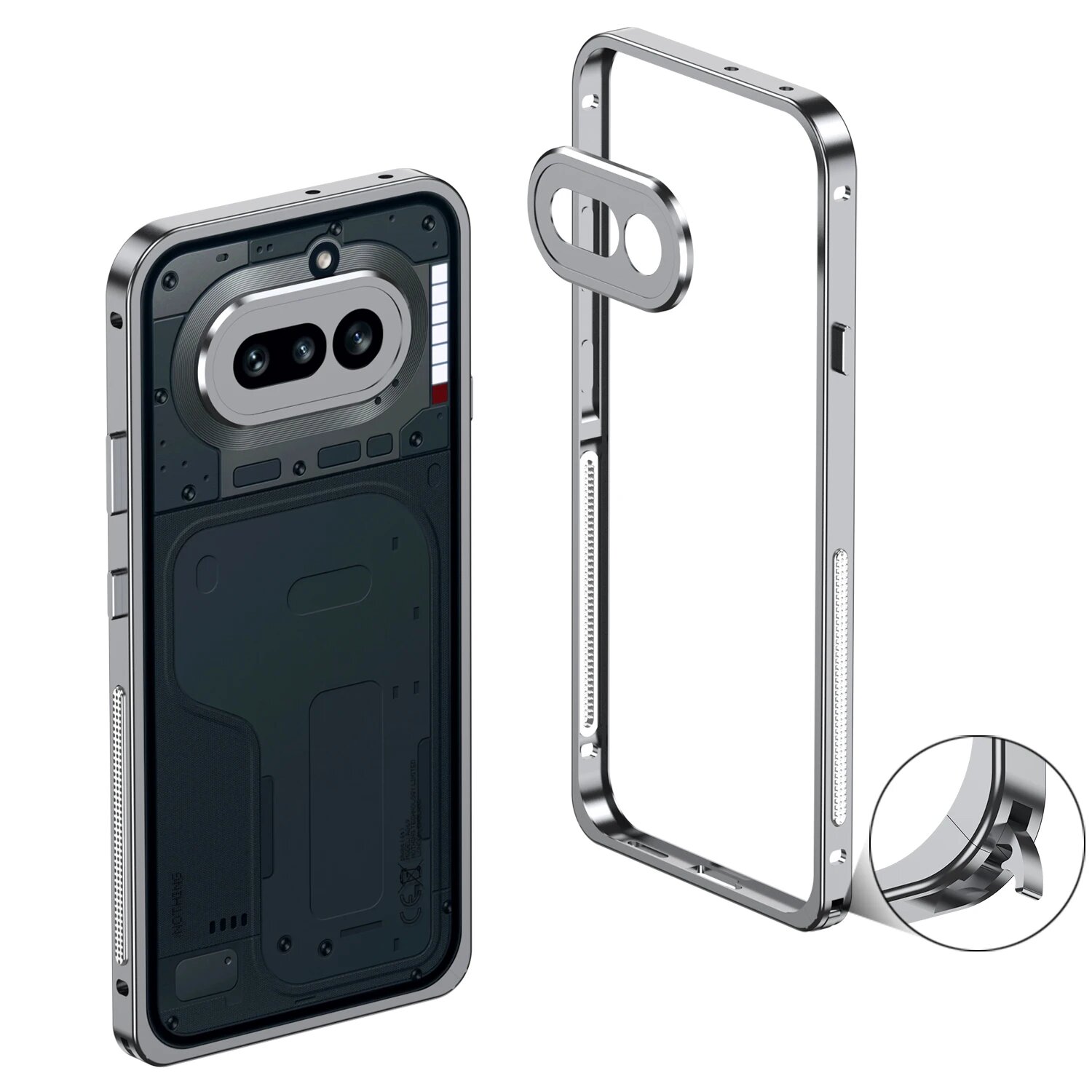 Чехол Nothing Phone 4A, серый алюминиевый бампер MagSafe