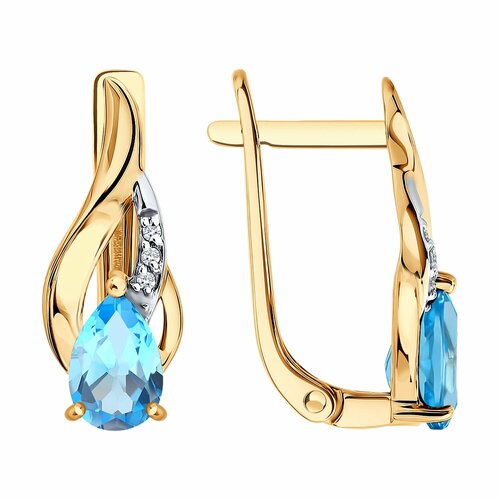 фото Серьги diamant online, красное золото, 585 проба, топаз, фианит, длина 1.5 см, , голубой