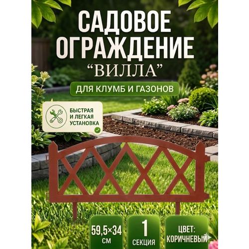 фото Садовое ограждение 'вилла' 59,5*34см, коричневый пластик, легкая установка добросад