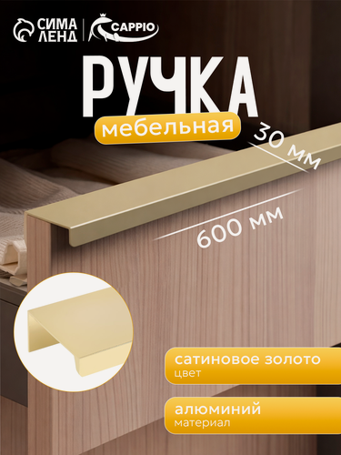 Изображение товара Ручка профильная мебельная торцевая CAPPIO RT001AU, длина 600 мм, м/о 480 мм, цвет сатиновое золото