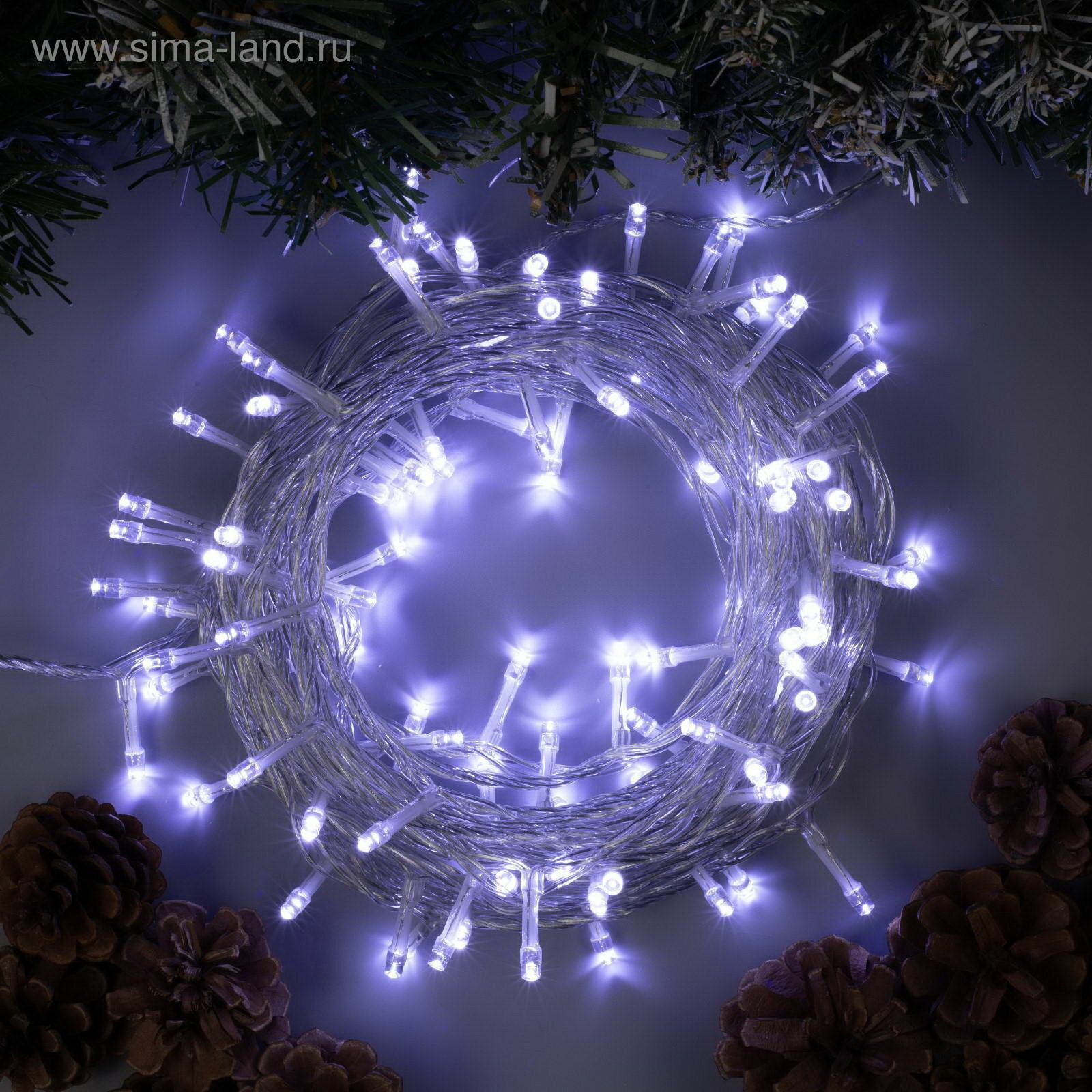 Гирлянда "Нить" 10 м, IP44, УМС, прозрачная нить, 100 LED, свечение белое, фиксинг, 24 В