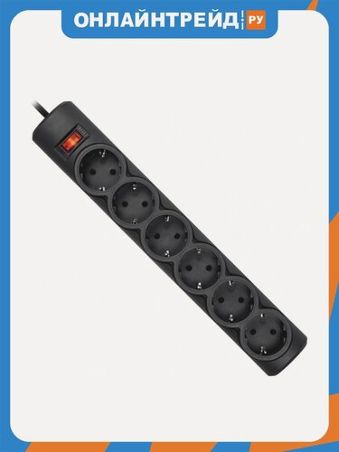 Изображение товара Сетевой фильтр Defender DFS 151 1,8 м, черный, 6 розеток (99494)