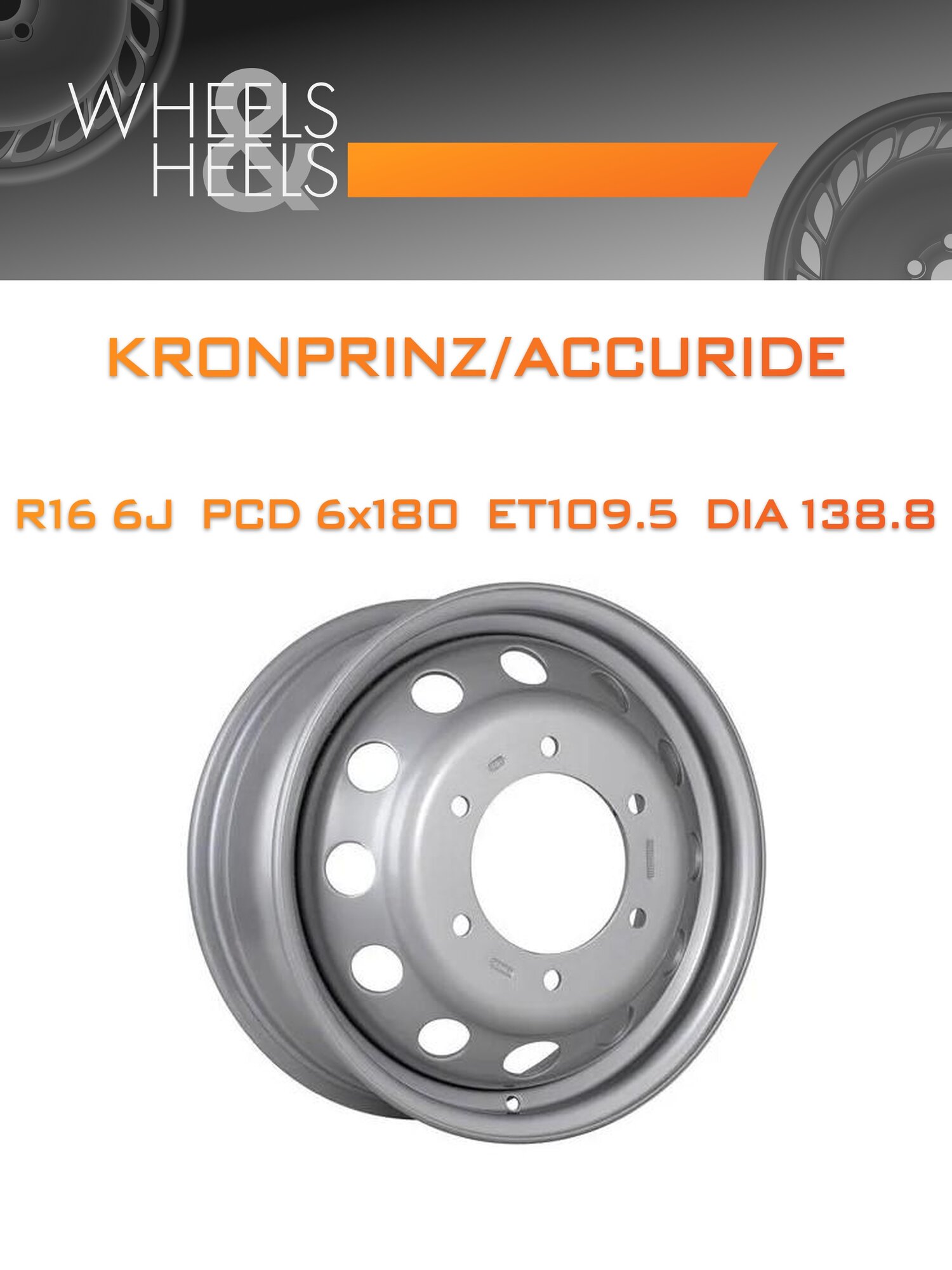 Диск автомобильный литой Kronprinz/Accuride 16x6 6x180 et109.5 dia138.8 Серебристый