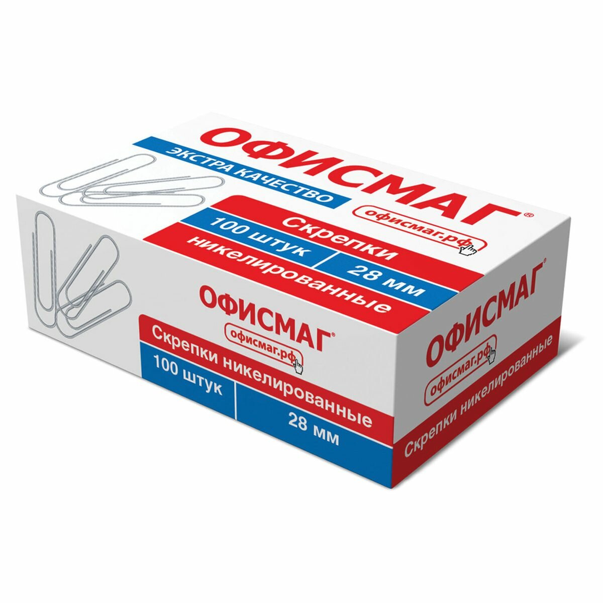 Скрепки Офисмаг Экстра (28мм, никелированные) картонная упаковка, 100шт, 10 уп.