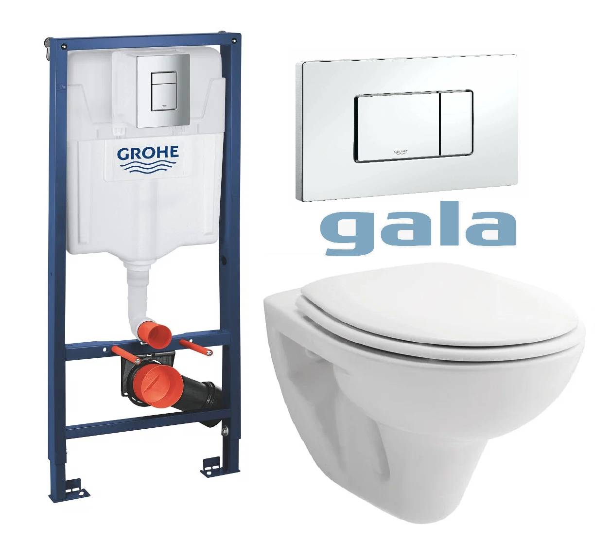 Комплект ПЭК унитаза GALA Pluto-N с сиденьем микролифт и инсталляцией GROHE Rapid SL с квадратной кнопкой хром (90015 G9014001 38772001)