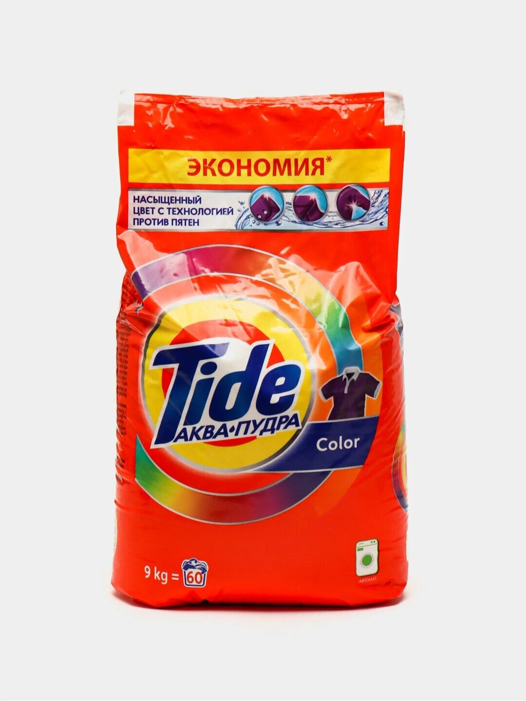 Стиральный порошок Tide, для автоматических стиральных машин, рассчитан на 60 стирок, вес — 9 кг. Предназначен для цветного белья, имеет приятный аромат
