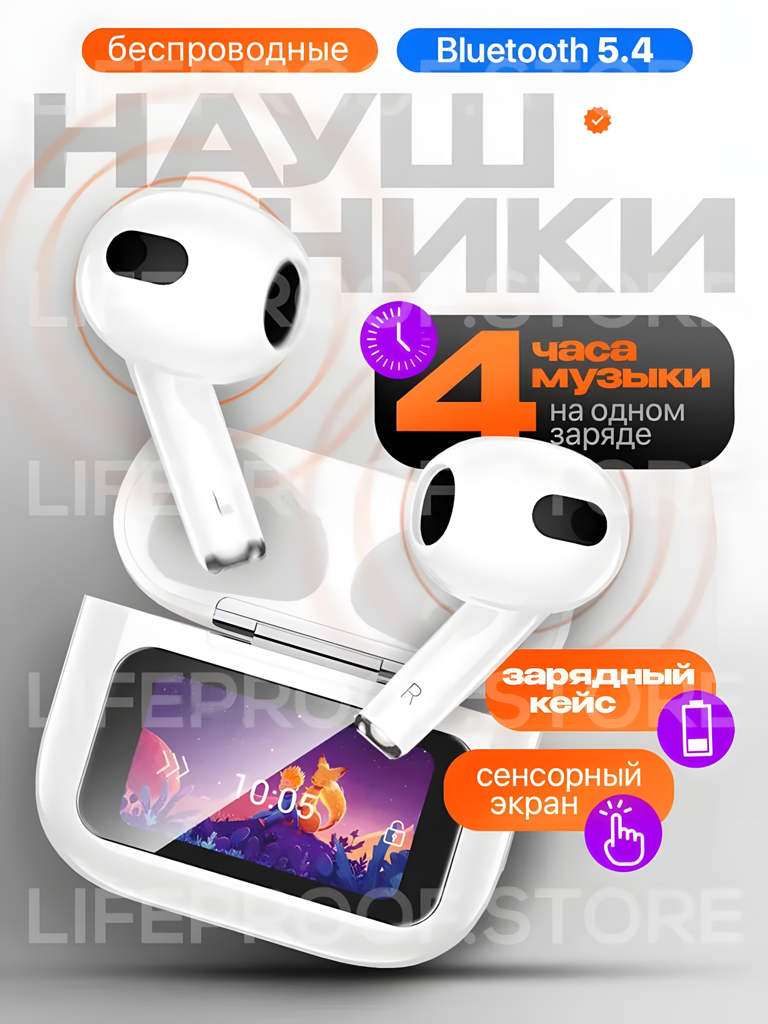 Наушники беспроводные АirPods ANC Без Вакум с сенсорным дисплеем с Шумоподавления white