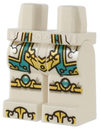 Hips and Legs with Robe Ends with Clouds and Dark Turquoise Trim, Gold Armor, Knee Straps, and Boot Tips Pattern, 970c00pb1464 White U