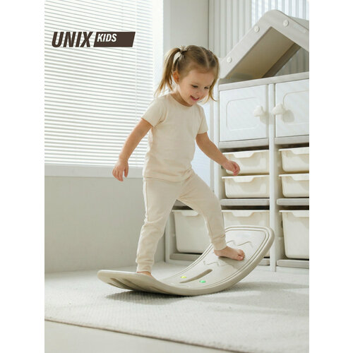 Балансборд UNIX Kids, для дома, до 30 кг, рельефная текстура, балансир 80х30х20 см, бежевый