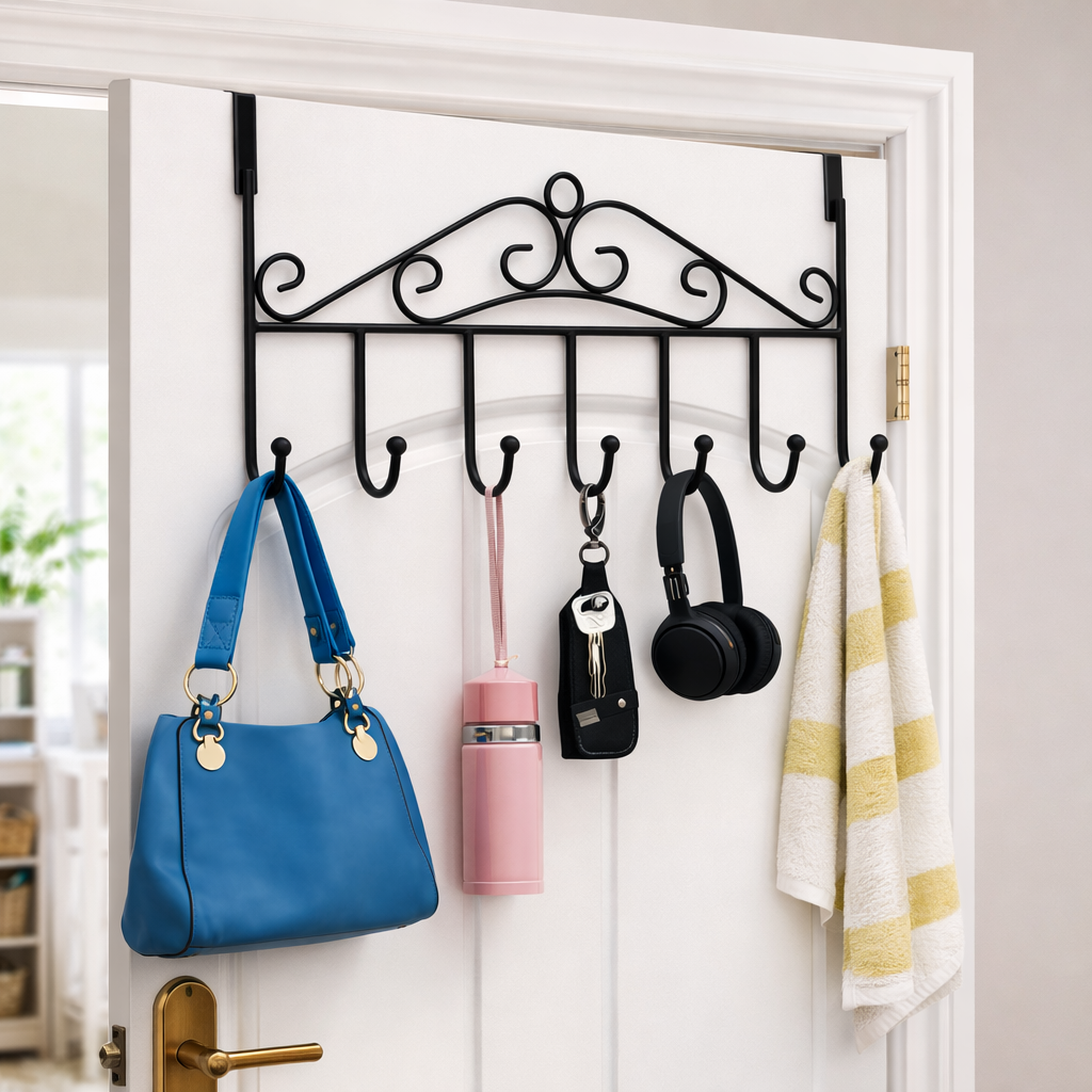 Металлическая вешалка на дверь с крючками для ключей, сумок и одежды