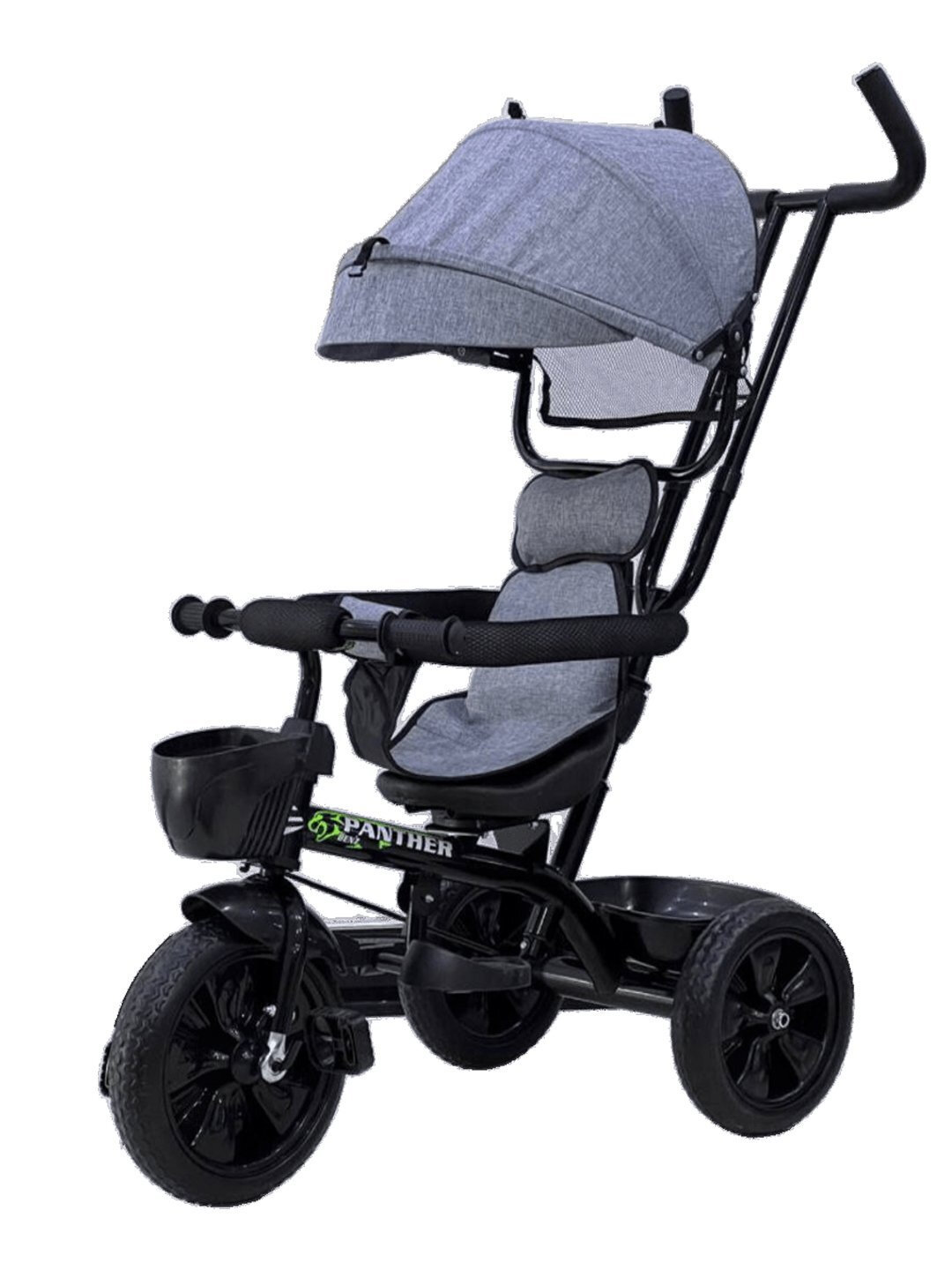 Детская велоколяска с зонтиком, багажником, корзинкой и ручкой для родителей