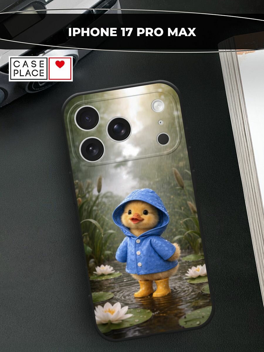 Черный матовый чехол на Apple iPhone 17 Pro Max / Айфон 17 Про Макс с принтом Уточка в сапогах