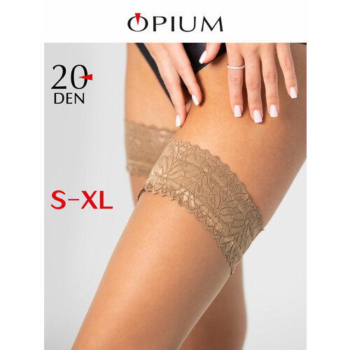фото Чулки opium с кружевом, 20 den, бежевые, размер 4/l, бежевый