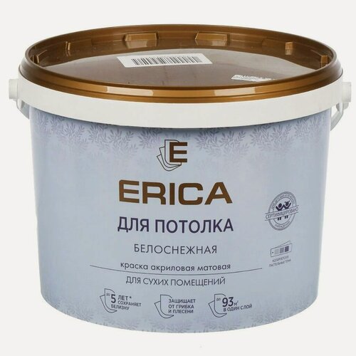 Изображение товара Краска водно-дисперсионная Erica акриловая для потолков матовая белая 13 кг для внутренних работ быстросохнущая