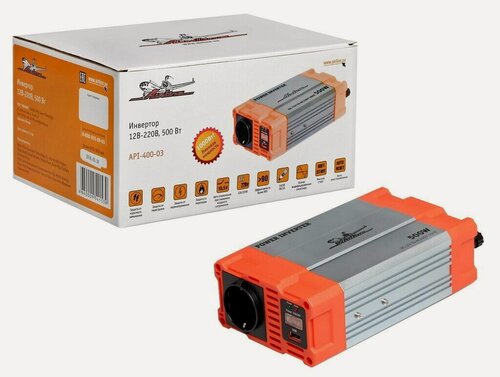Изображение товара Преобразователь напряжения (инвертор) 12B 220B 400Вт (USB+гнездо прикуривателя) (AIRLINE) API 400 03