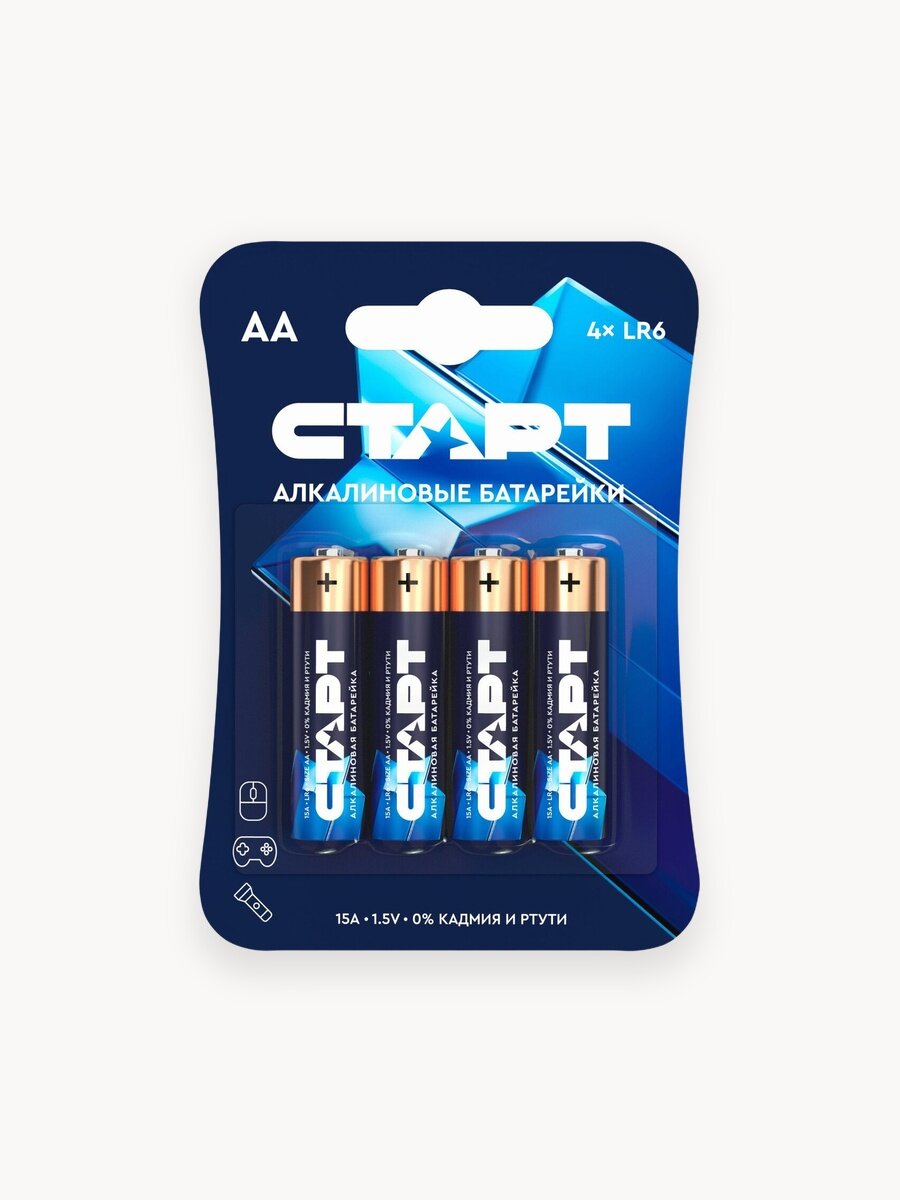 Батарейки алкалиновые АА старт,4 штуки, пальчиковые, LR6, 1,5 В