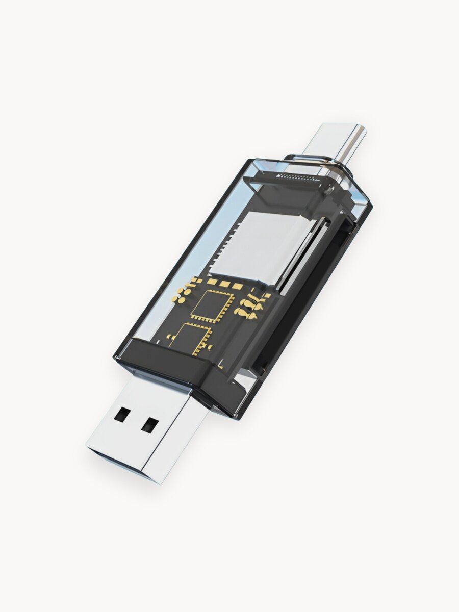 Картридер Type-C - USB для чтения карт памяти SD и Micro SD / TF, переходник для телефона, ноутбука, универсальный