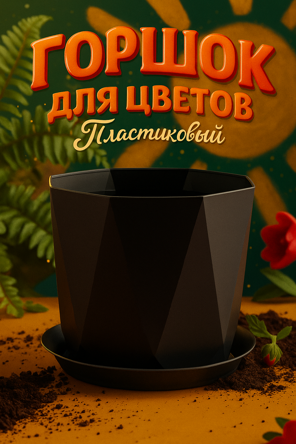 Горшок для цветов с поддоном «Призма» 1 л пластиковый графитовый