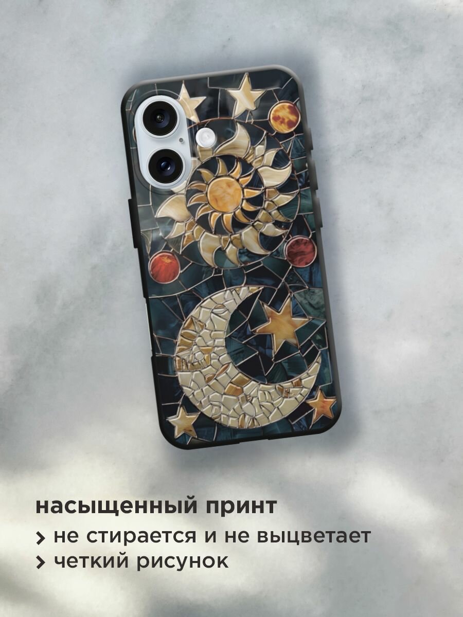 Чехол на Apple iPhone 16 / Айфон 16 с принтом "Небесные светила мрамор 4" — фото 1