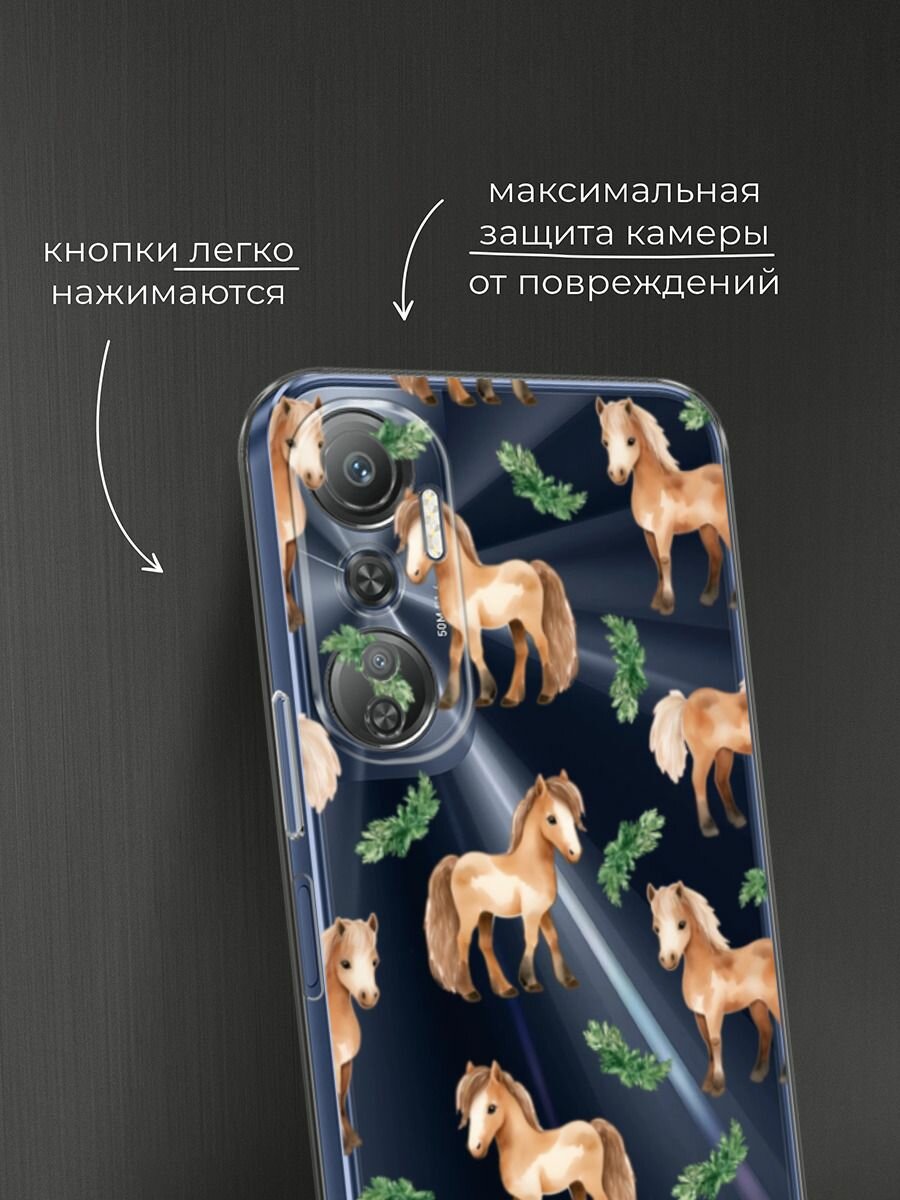 Чехол на Infinix Hot 20 4G / Инфиникс Хот 20 4G с принтом "Милый жеребенок паттерн", прозрачный — фото 1