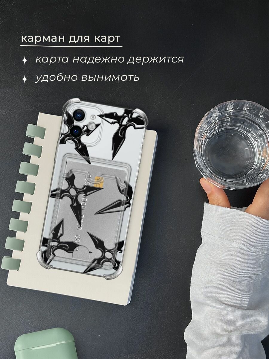 Чехол на Apple iPhone 12 (Айфон 12) с картой и принтом "Сюрикены" — фото 1