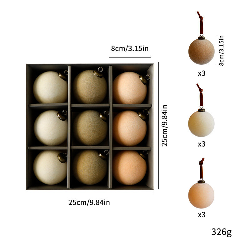 Набор из 9 винтажных новогодних шаров с бархатным покрытием
