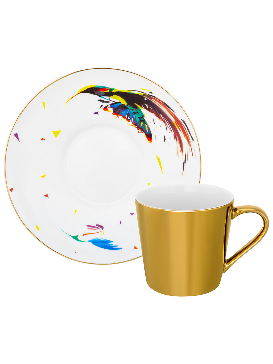 Чайная пара, чашка с блюдцем 2 предмета 250 мл Elan Gallery Колибри, фарфор, Масленица — фото 1