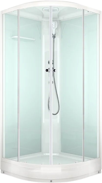 Душевая кабина Melodia della vita Classica MB01001 низкий поддон стеклянная 100x100 закрытая (с крышей) без гидромассажа с белым профилем с функцией тропический душ