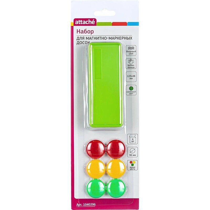 Набор принадл. для магн.-маркерных досок Attache (губка и магниты)