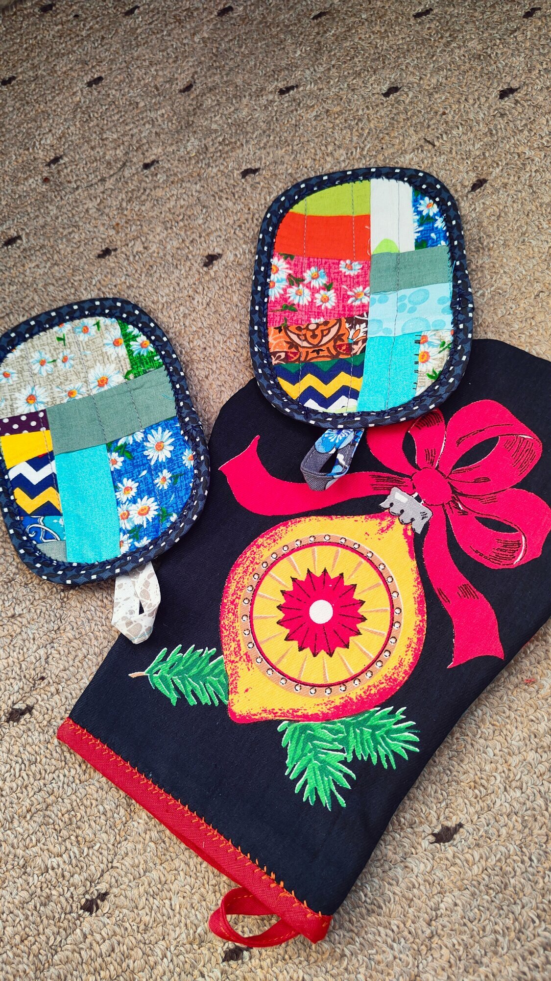 Набор кухонных прихваток 3 шт для горячего 100 % хлопок / новогодние