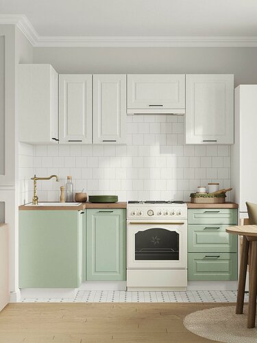 Изображение товара Кухонный гарнитур угловой Шервуд 2.1х1 м, мебель для дома и кухни, Белый / Арктик / Шато мята