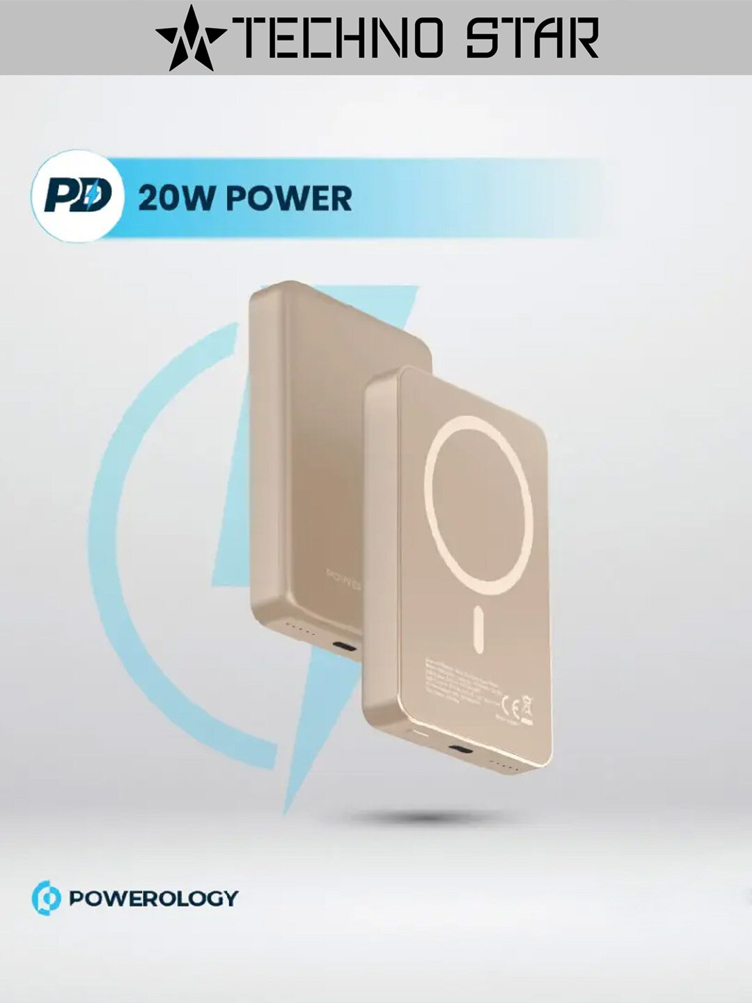 Алюминиевый внешний аккумулятор MagSafe Powerology, 10000 мАч, PD 20W, Компактный