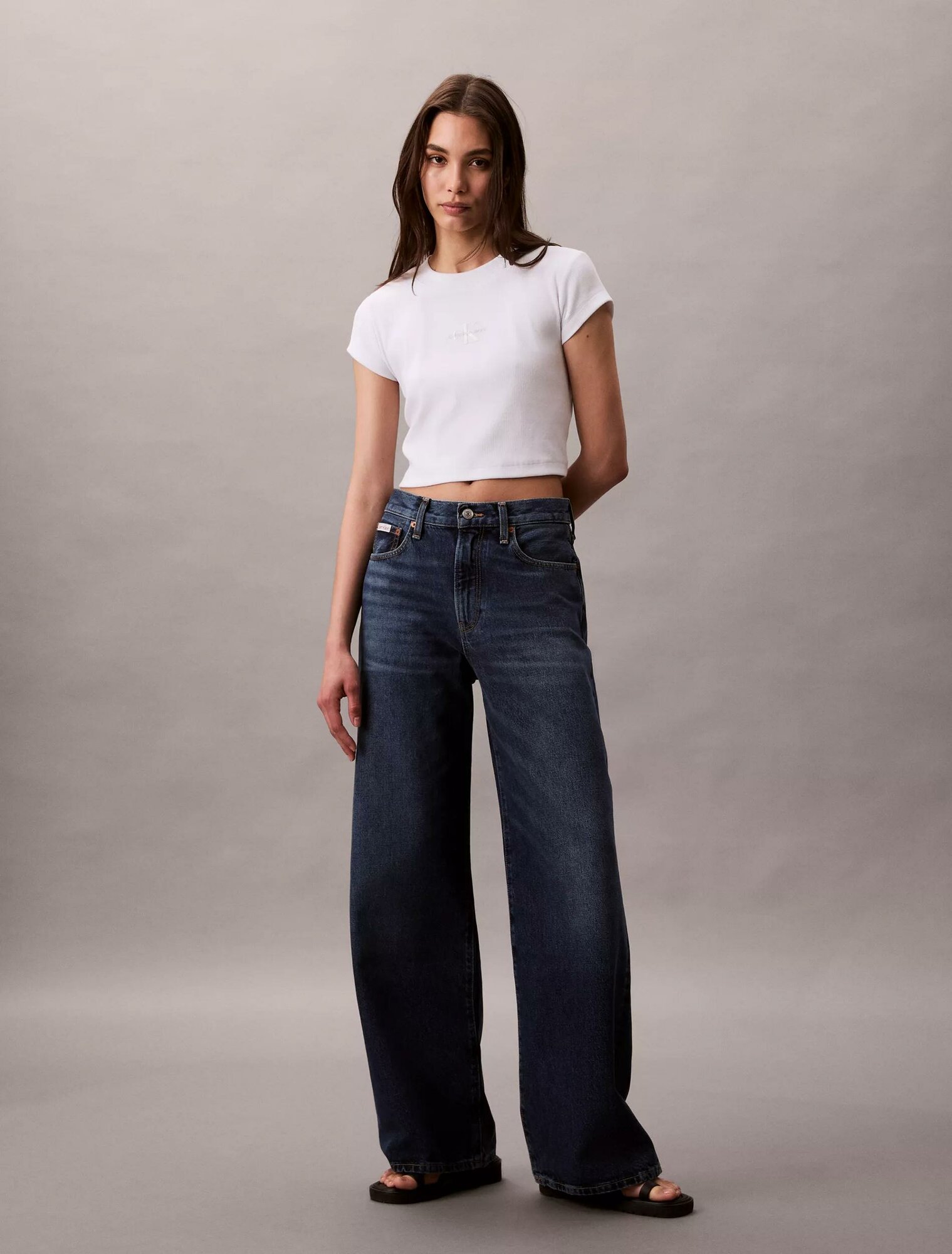 Джинсы широкие Calvin Klein Jeans Wide Leg, размер 27, темно-синий — фото 1