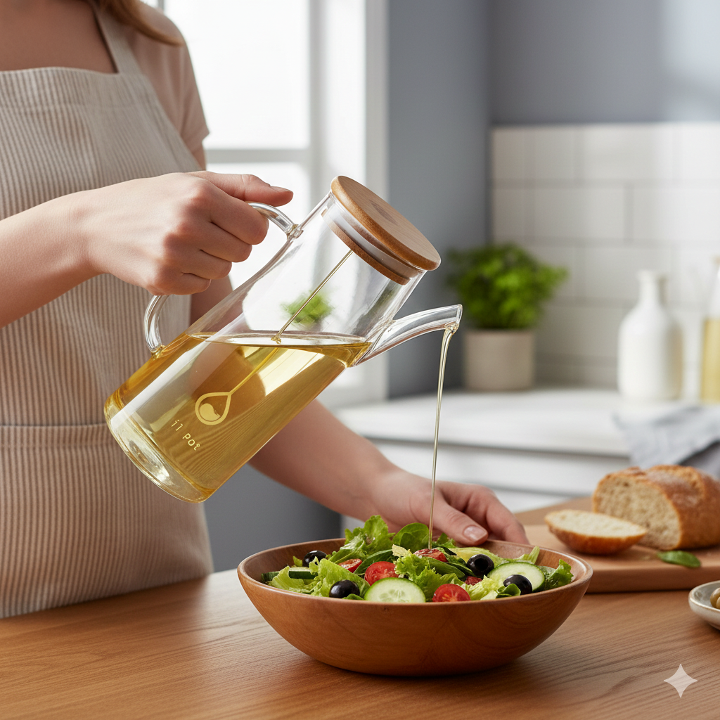 Стеклянная бутылка-дозатор для растительного масла и уксуса с бамбуковой крышкой и ручкой, 650 мл
