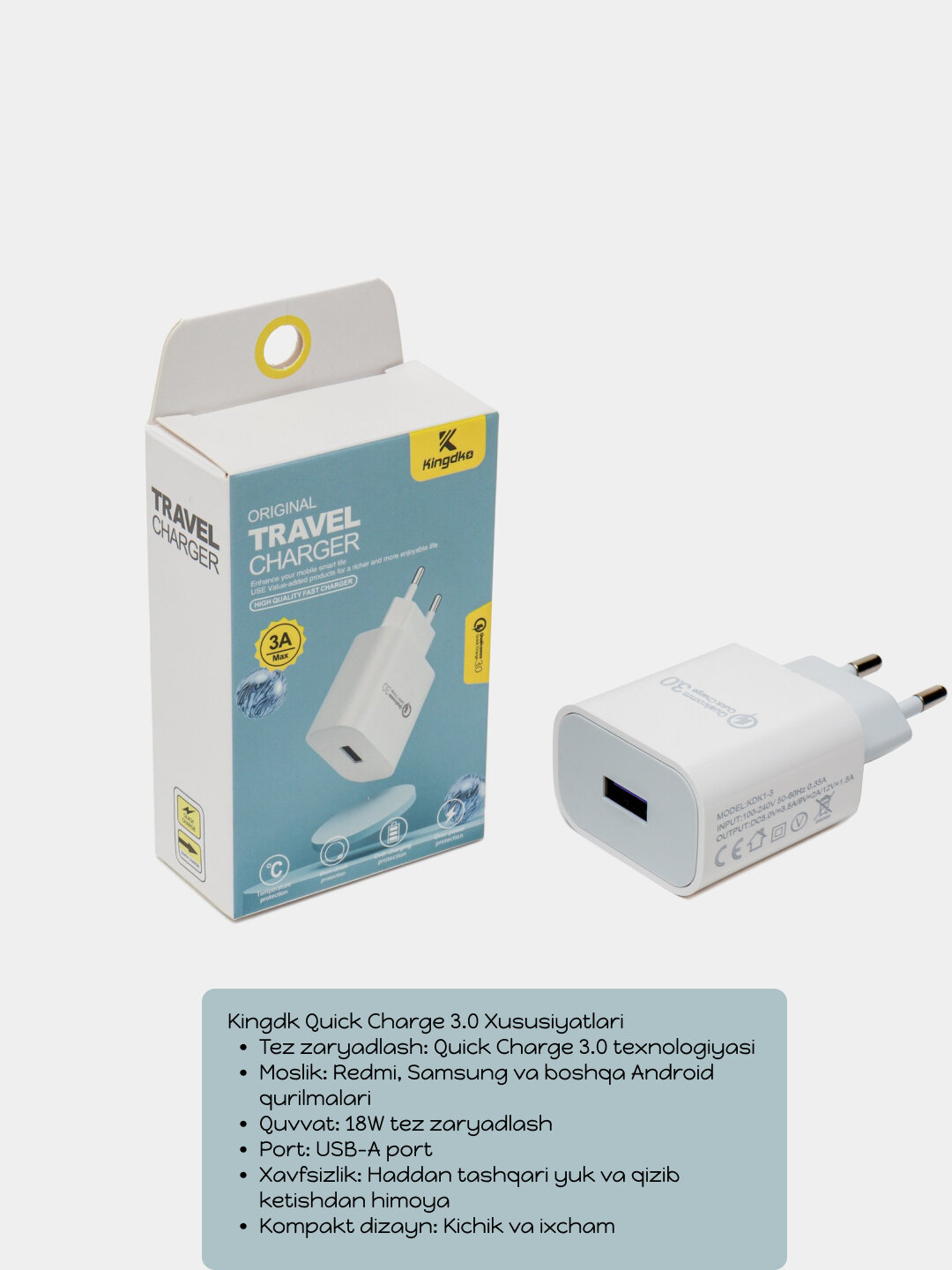 Быстрое Зарядное Устройство Kingdk Quick Charge 3.0 для Redmi, Samsung и Android — фото 1