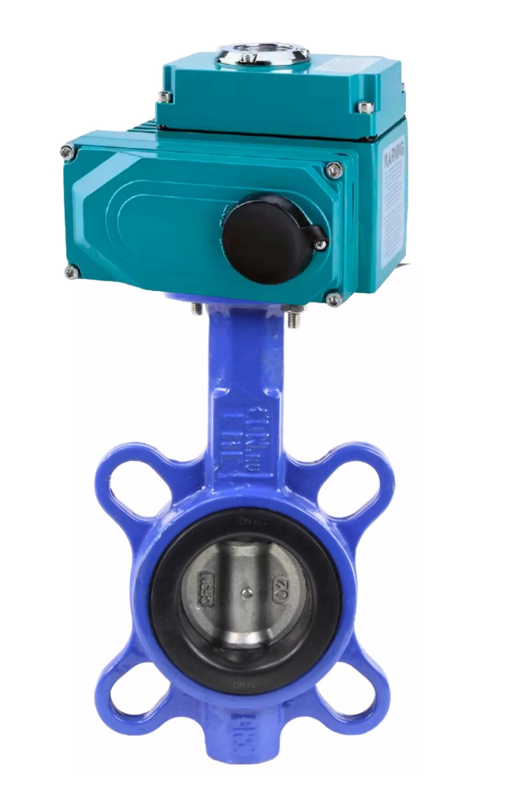 Затвор дисковый поворотный DN.ru WCB-316-EPDM-2W-Fb Ду200 Ру16, корпус - углеродистая сталь WCB, диск - нержавеющая сталь 316L, уплотнение - EPDM, с 1/4-оборотным электроприводом QT2-030-220VAC 220В