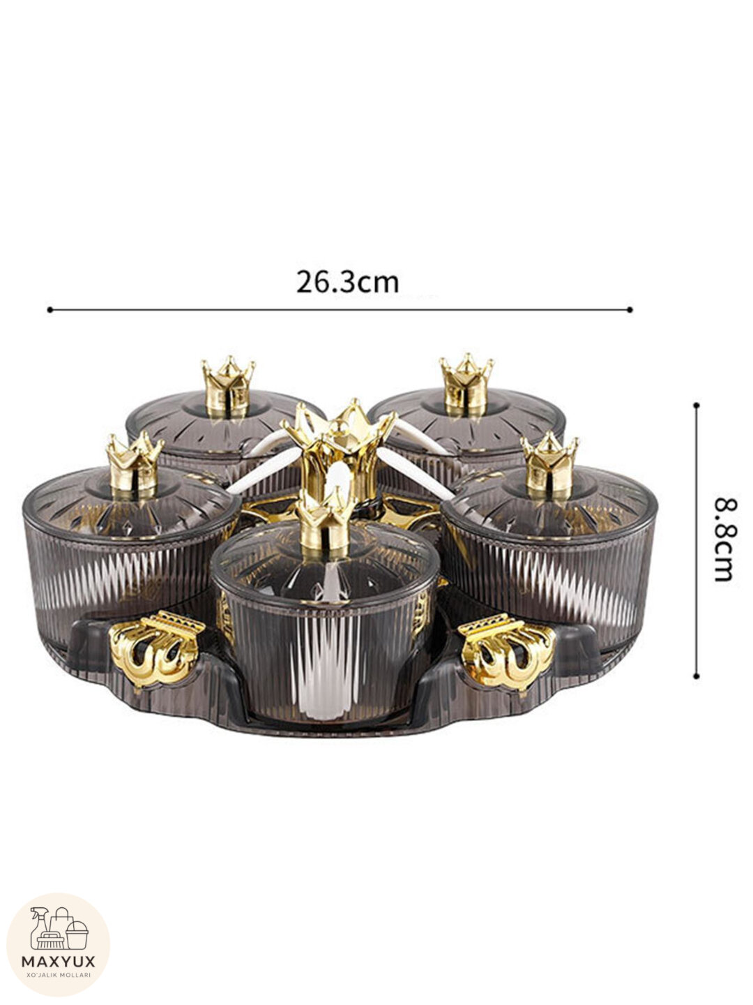 Набор контейнеров для специй, 5 предметов в одном комплекте, с функцией вращения, цвет - Угольный — фото 1