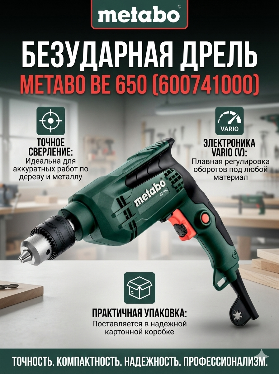 Дрель Metabo Be 650 600741000, безударная, коробка, с электроникой Vario