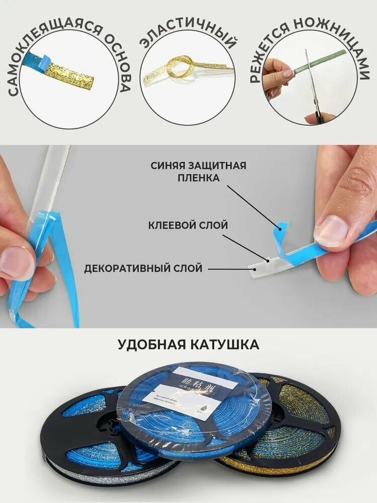 Самоклеящийся прозрачный молдинг для стен Шайн, 6 м 7 мм, 1 шт. модель D091 — фото 1