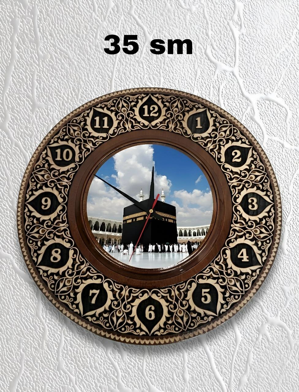 Деревянные настенные часы-лаган с национальной резьбой, ручная работа, 35 см